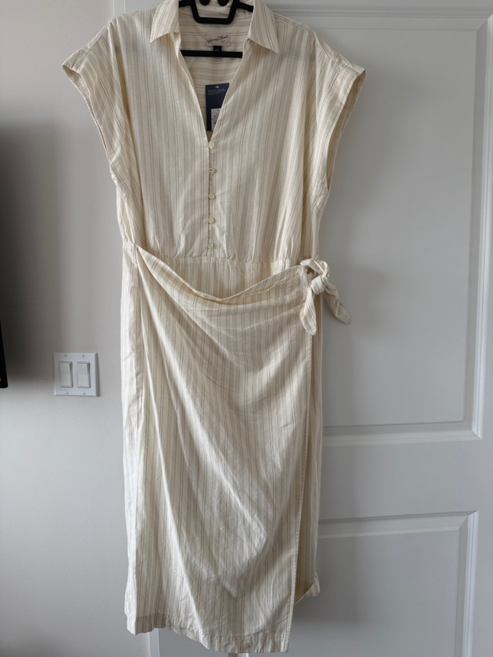 Universal Thread Cream Striped Midi Shirt Dress with Tie Waist